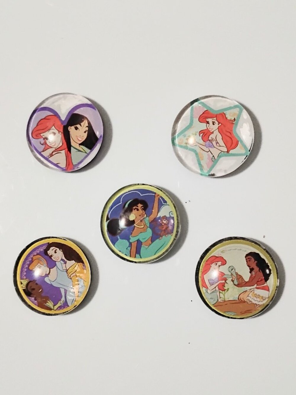 5 Pc Lot Fun Disney Inspired Princesses 1 Inch Glass Domed Fridge MAGNETS